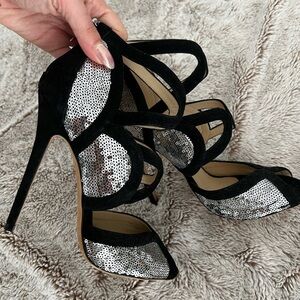JIMMY CHOO Suede Sequin Embellishments Sandals Heels